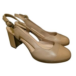 CLARKS Bayla Joy Nude Toe Cap Leather Slingback Heels - Size 7 1/2